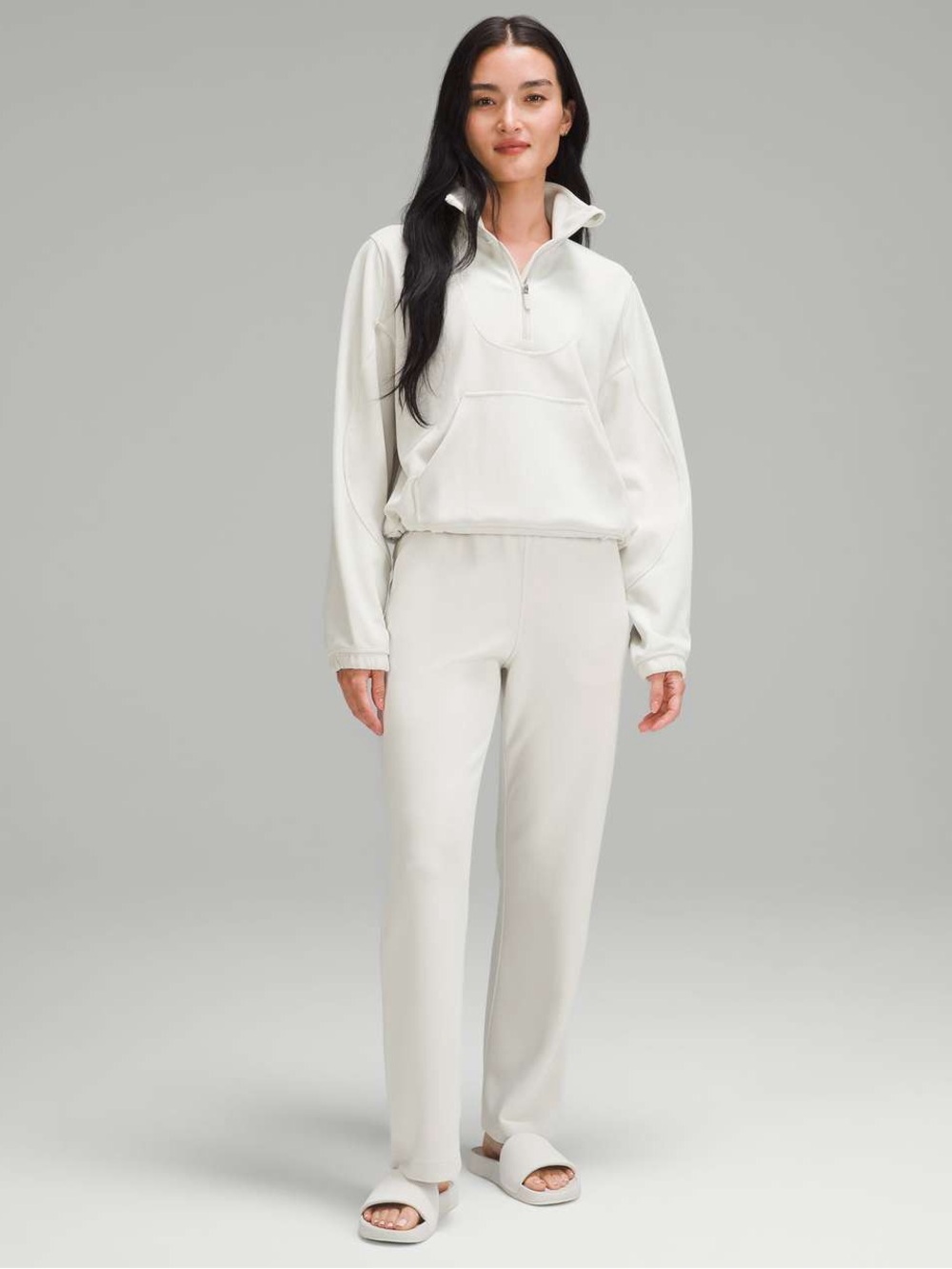lululemon Matching Set Softstreme Half Zip Sweatshirt Wide Leg Pant Bone